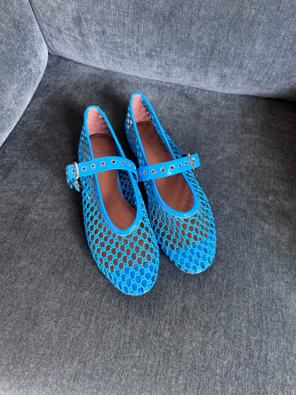 MADEWELL- Fishnet Remy Mary Jane Flat, color: blue, size 7